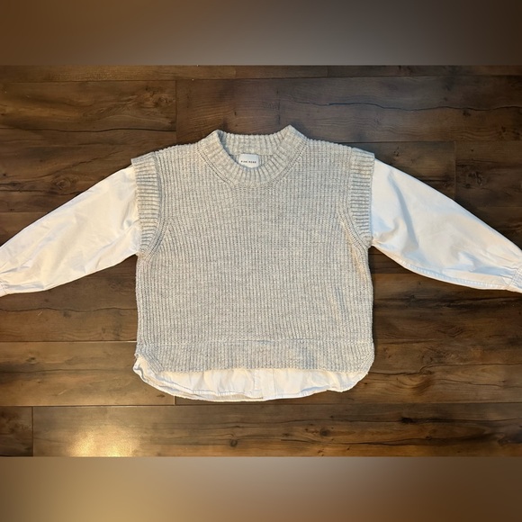 Pink Rose Gray Knit & White Layered Sweater Top – Size M - Picture 2 of 8